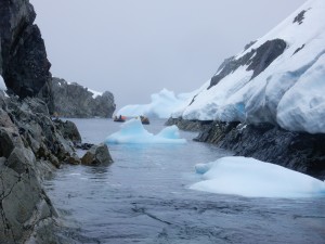 A seaway between 2 islands, usually passable, but not today.